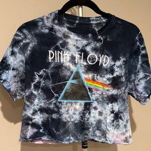 Pink Floyd T-Shirt - Black and Blue Tie-Dye Cropped